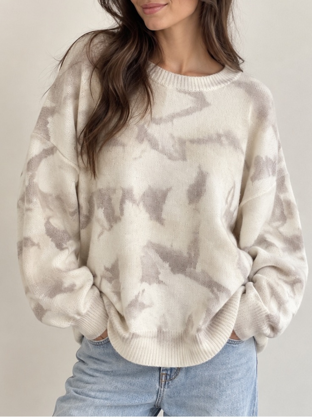 POL Women’s M Ivory Beige Abstract Oversized Soft Knit Sweater Pullover